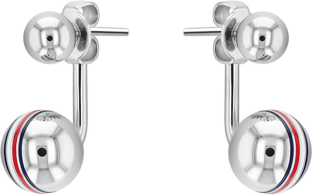 Edelstahl-Ohrringe mit runden Scheiben, Stifteinsatz und Streifen Blau/Rot