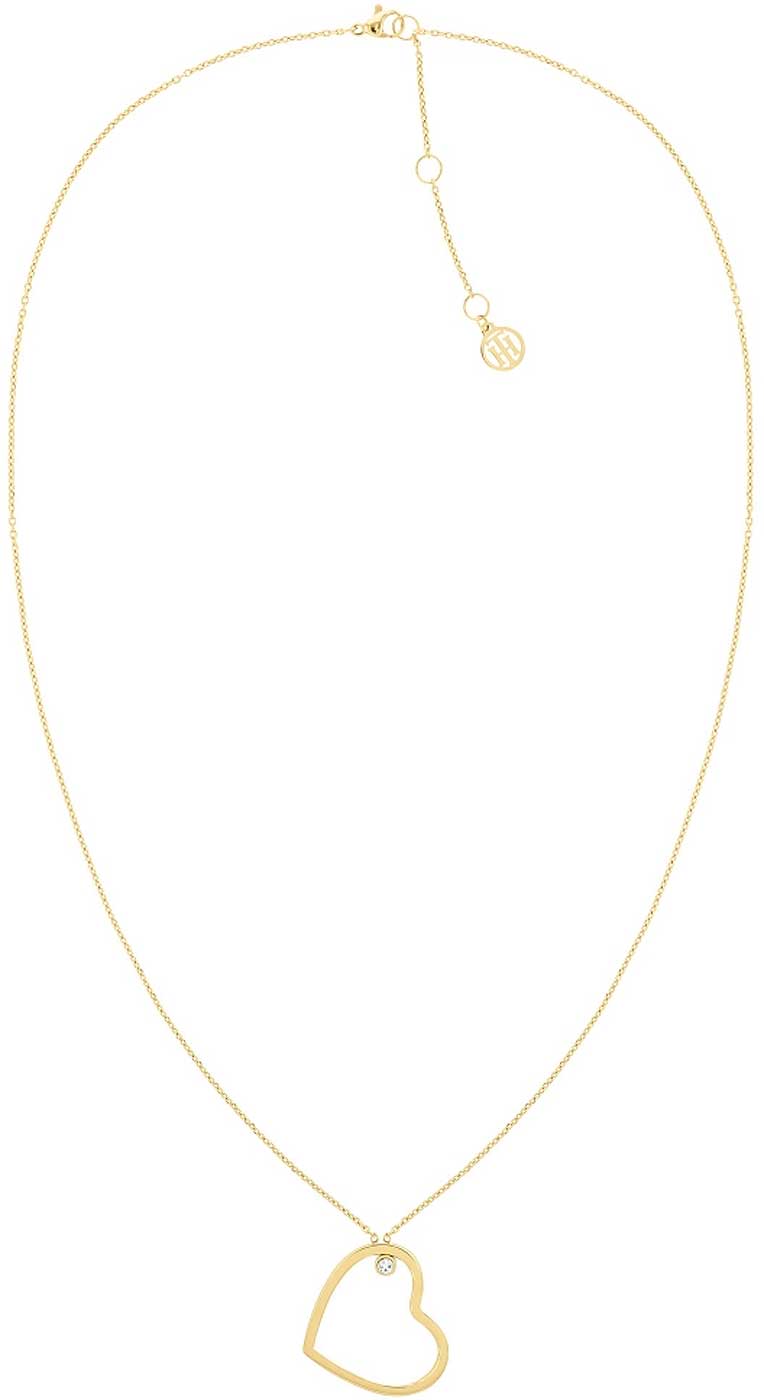 Tommy Hilfiger Halskette mit Herzanhänger, goldfarbene Kette und ovalem Herzteil