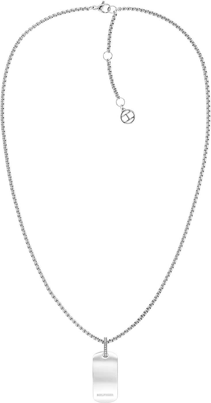 Collier avec pendentif plaque militaire, bijoux Tommy Hilfiger argentés