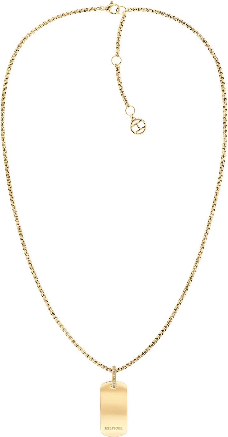 Collier Vénitien avec pendentif Dog Tag aspect doré, avec passant de chaîne