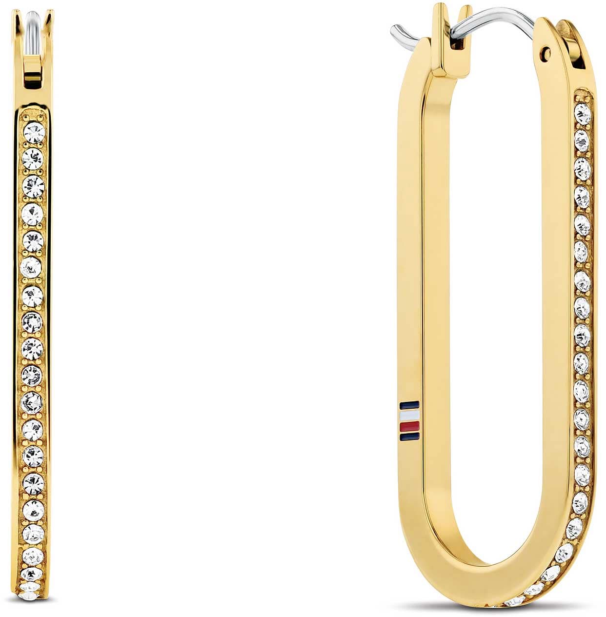 Créoles ornées de pierres de Tommy Hilfiger, anneau doré avec une rangée de pierres transparentes