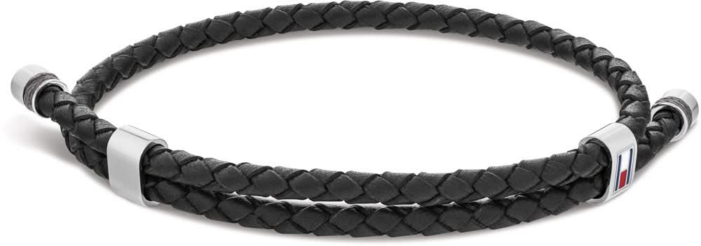 Bracelet en cuir Tommy Hilfiger, tressé noir, avec fermoir en métal
