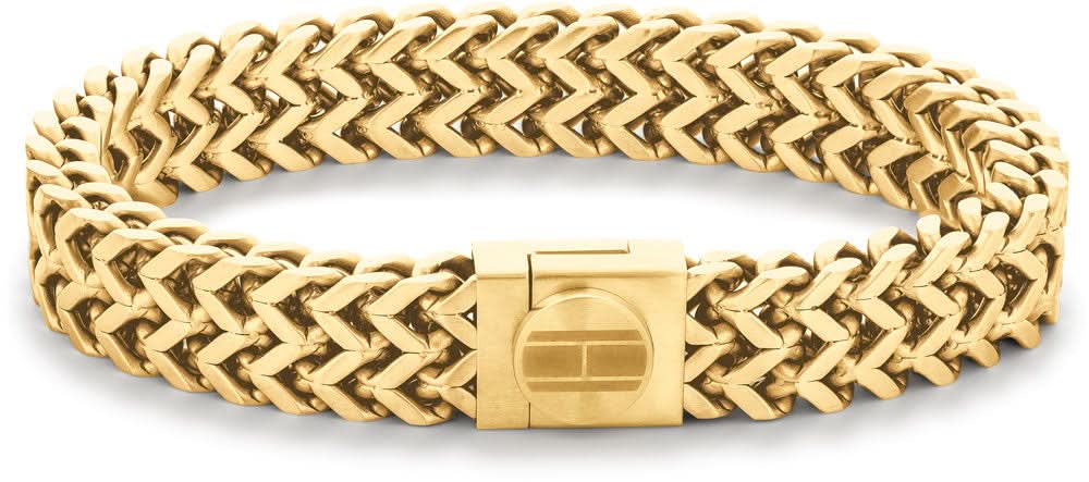 Bracelet en acier inoxydable Tommy Hilfiger, gourmette dorée avec plaque de fermeture