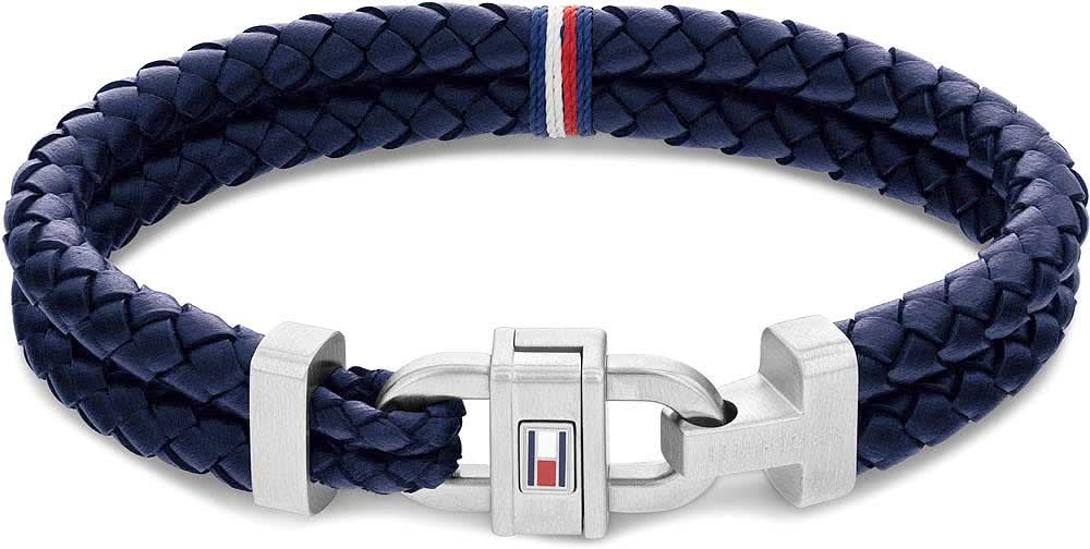 Bracelet en cuir tressé Tommy Hilfiger avec motif tressé bleu foncé et fermoir argenté
