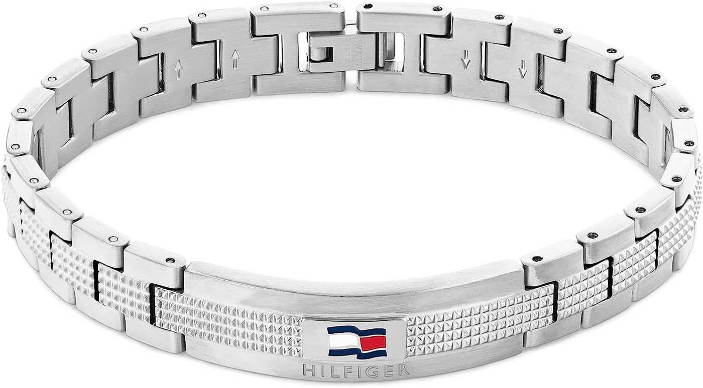 Bracelet à maillons en acier inoxydable avec logo Tommy Hilfiger en relief, maillons argentés
