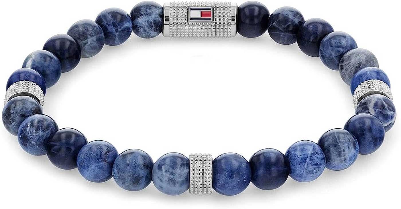 Bracelet Tommy Hilfiger en perles de sodalite bleue avec fermoir bijou argenté
