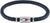 Bracelet en cuir tressé bleu foncé avec fermoir rectangulaire argenté.