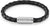 Bracelet en cuir tressé noir, fermoir argenté avec logo HILFIGER gravé.