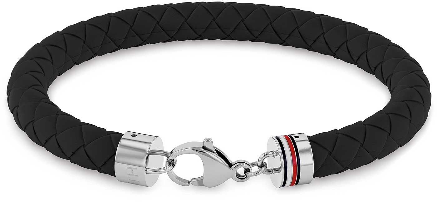 Bracelet en silicone tressé, bracelet noir avec fermoir en métal et logo Tommy Hilfiger