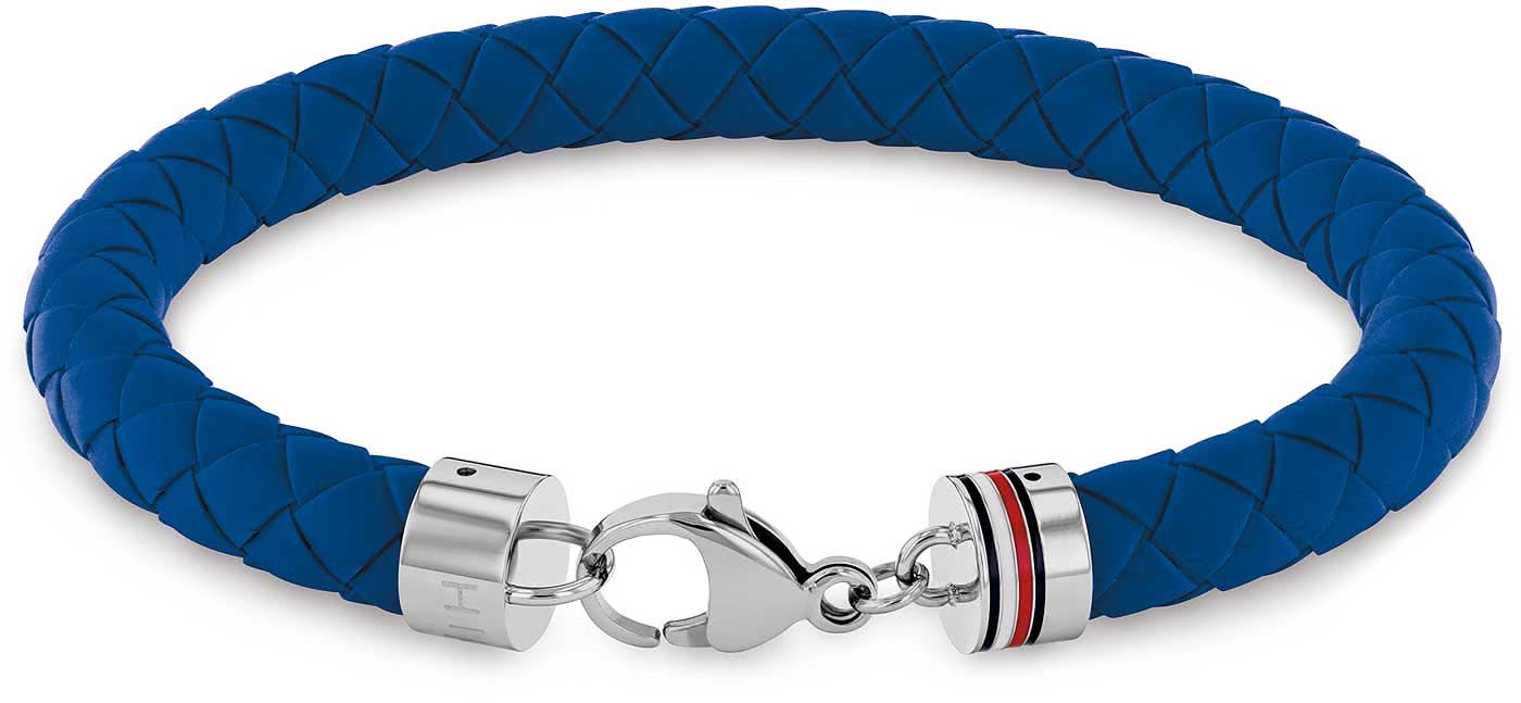 Bracelet en silicone tressé, tresse bleue, fermoir à pince argenté avec Tommy Hilfiger