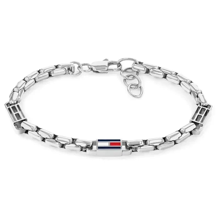 Damen-Armbanduhr Edelstahlkettenarmband mit H-Gliedern und Flaggenplakette