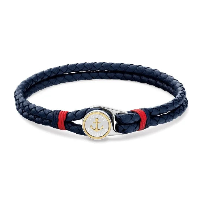 Herrenuhr mit geflochtenem Lederarmband und Anker-Motiv, rundes Zifferblatt