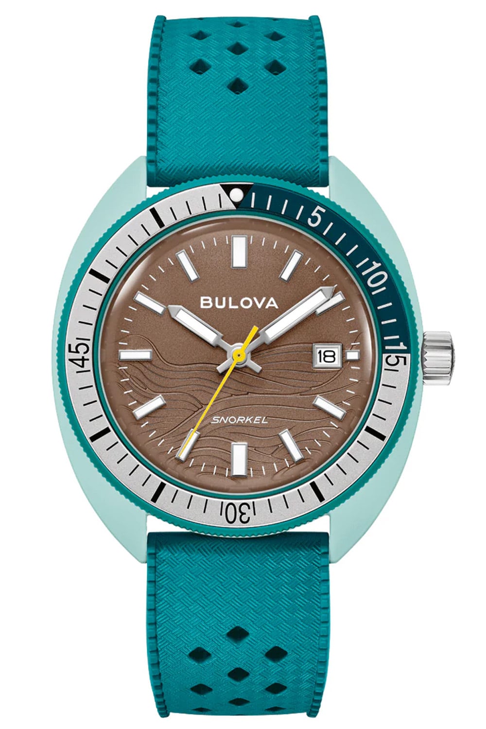 Bulova Herrenarmbanduhr mit braunem Zifferblatt und blaugrünem Armband