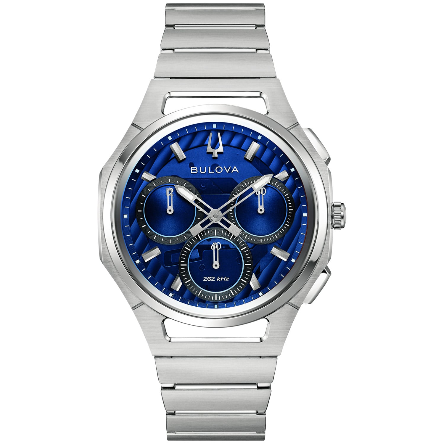 Bulova Herrenarmbanduhr mit blauem Zifferblatt und Edelstahlband