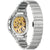 Bulova Herrenarmbanduhr mit geöffnetem Gehäuse, goldfarbenem Uhrwerk und Edelstahlband