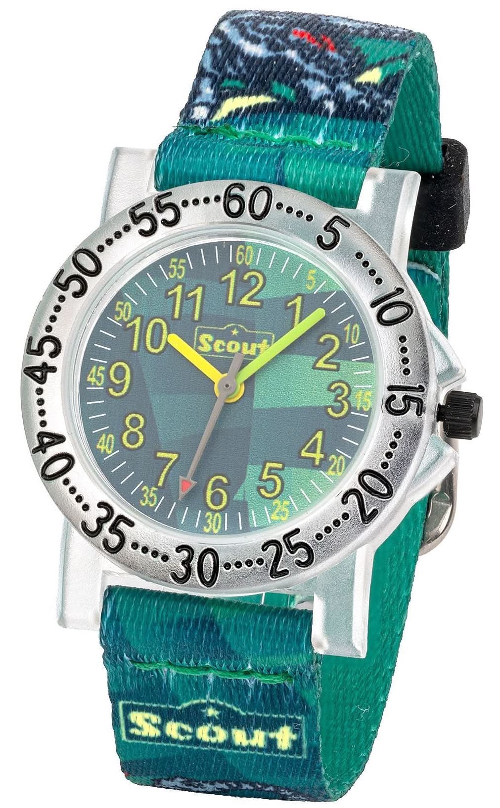 Bracelet de montre pour homme avec bracelet textile vert, boîtier argenté et cadran à motif carte
