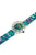 Montre bracelet pour homme, vue de côté, avec bracelet textile vert et boîtier rond argenté, couronne à droite