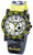 Montre pour homme avec cadran jaune et bracelet en cuir gris foncé avec imprimé football