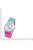 Bracelet de montre pour homme avec cadran rond argenté, fond turquoise et bracelet rose
