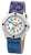 Montre enfant avec bracelet spatial bleu, boîtier argenté et cadran étoiles