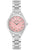 Damenarmbanduhr Bulova mit rosafarbenem Zifferblatt, silbernem Metallband und Diamantindizes