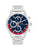 Tommy Hilfiger Herrenarmbanduhr: silbernes Edelstahlband, blaues Zifferblatt mit roter Lünette