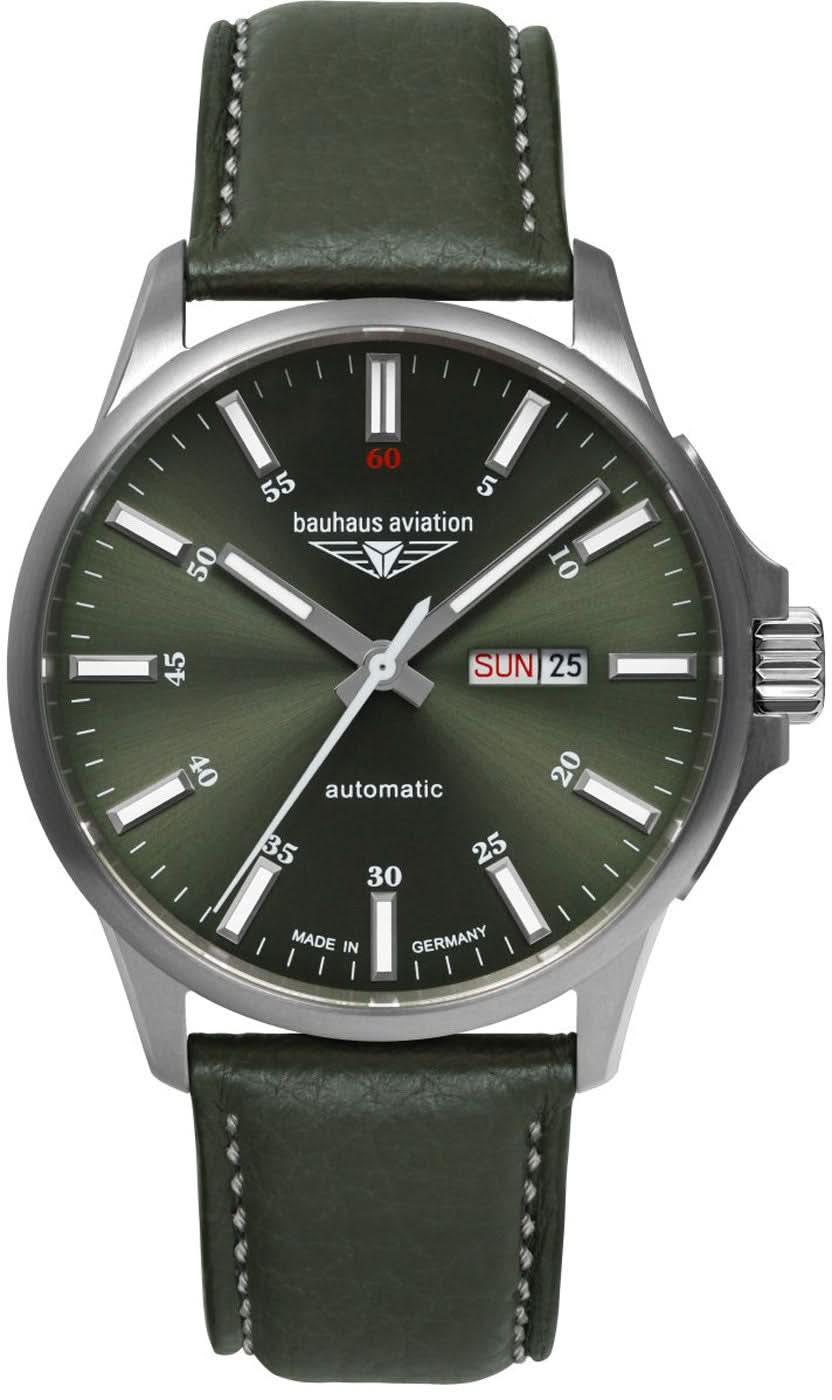Montre pour homme en titane avec bracelet en cuir vert, cadran vert et date