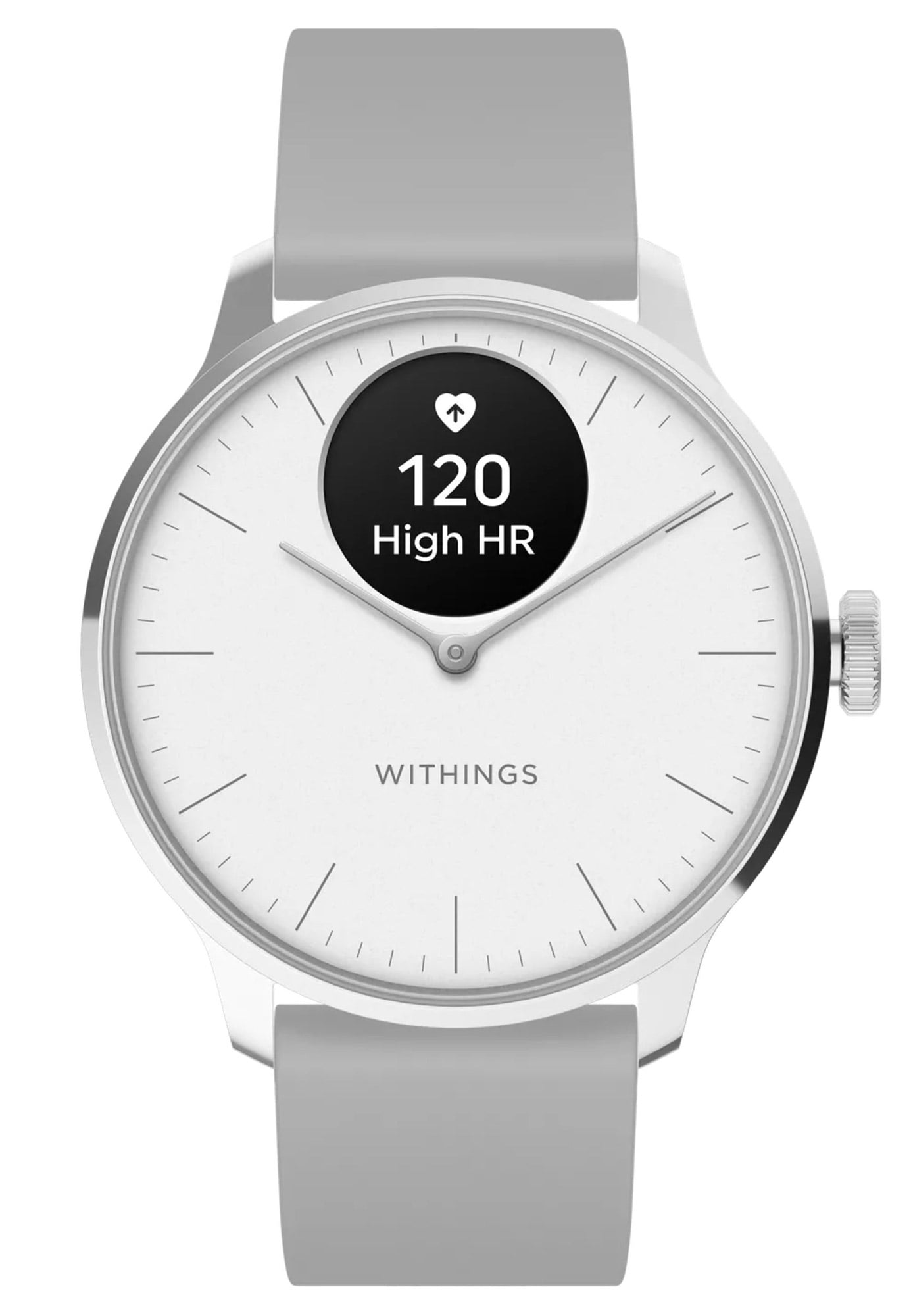 Withings ScanWatch Light Smartwatch mit grauem Silikonarmband und rundem Analog-Display