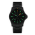 Montre de sport avec cadran noir, bracelet en acier inoxydable noir, index lumineux