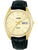 Herrenarmbanduhr mit schwarzem Lederband, goldfarbener Lünette, creme Zifferblatt, Datum