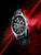 Lorus-Chronographenarmbanduhr mit schwarzem Lederband und seitlichen Drückern