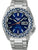 Herrenuhr mit blauem Zifferblatt, Edelstahlband und Lünette mit blau-weißem Muster