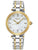 Damenuhr Seiko mit zweifarbigem Metallarmband, goldenem Lünette und Diamant-Zifferblatt