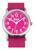Montre pour fille avec bracelet textile rose et boîtier argenté, cadran rose