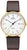 Montre pour homme : cadran blanc, boîtier doré, bracelet en cuir marron