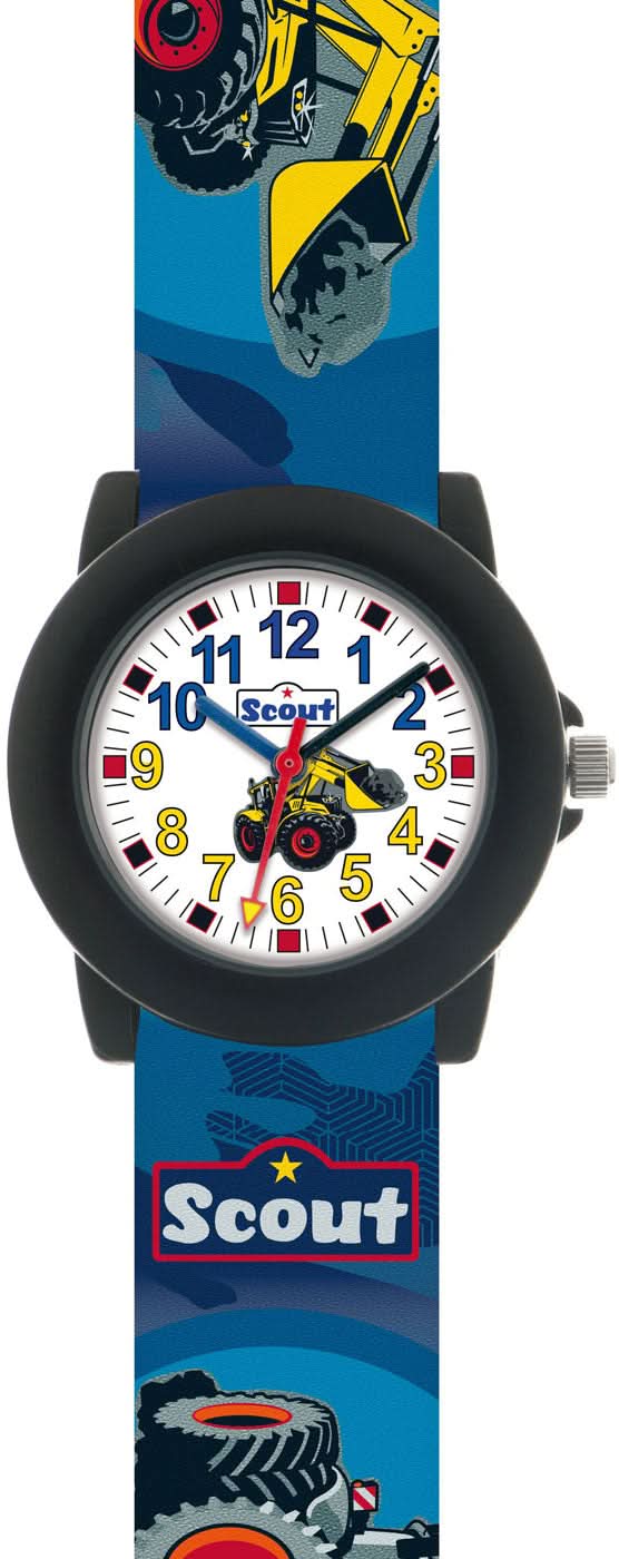 Kinderuhr mit blauem Armband, analoges Zifferblatt, Scout-Logo