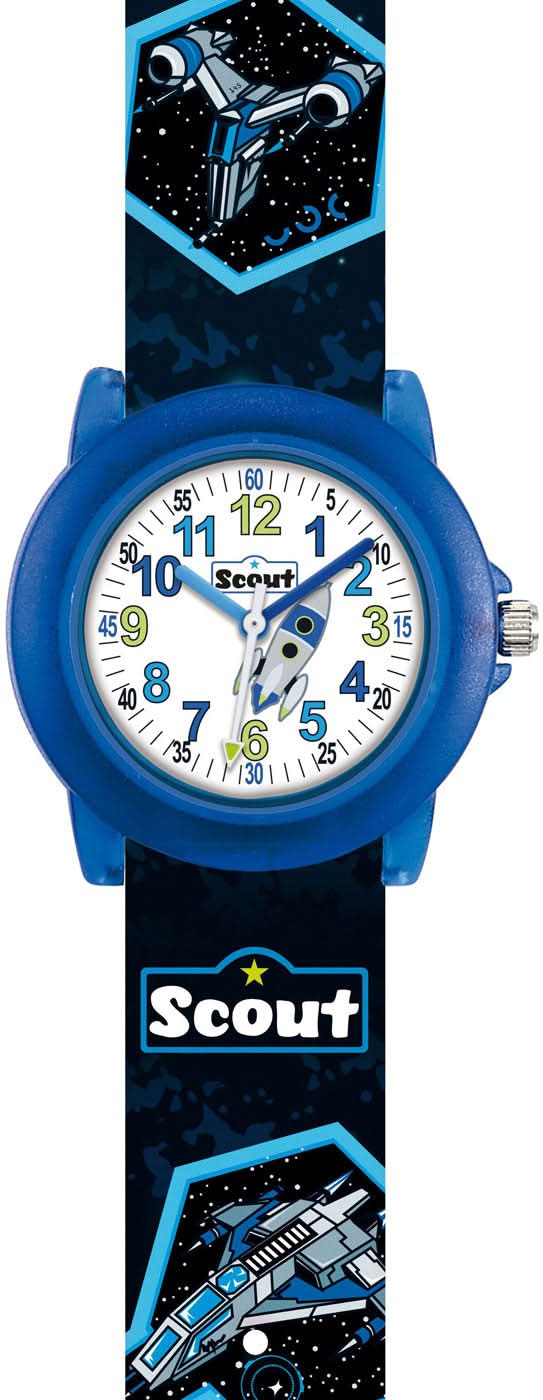 Montre pour garçon avec bracelet bleu et cadran rond, grands chiffres, cadran d'apprentissage