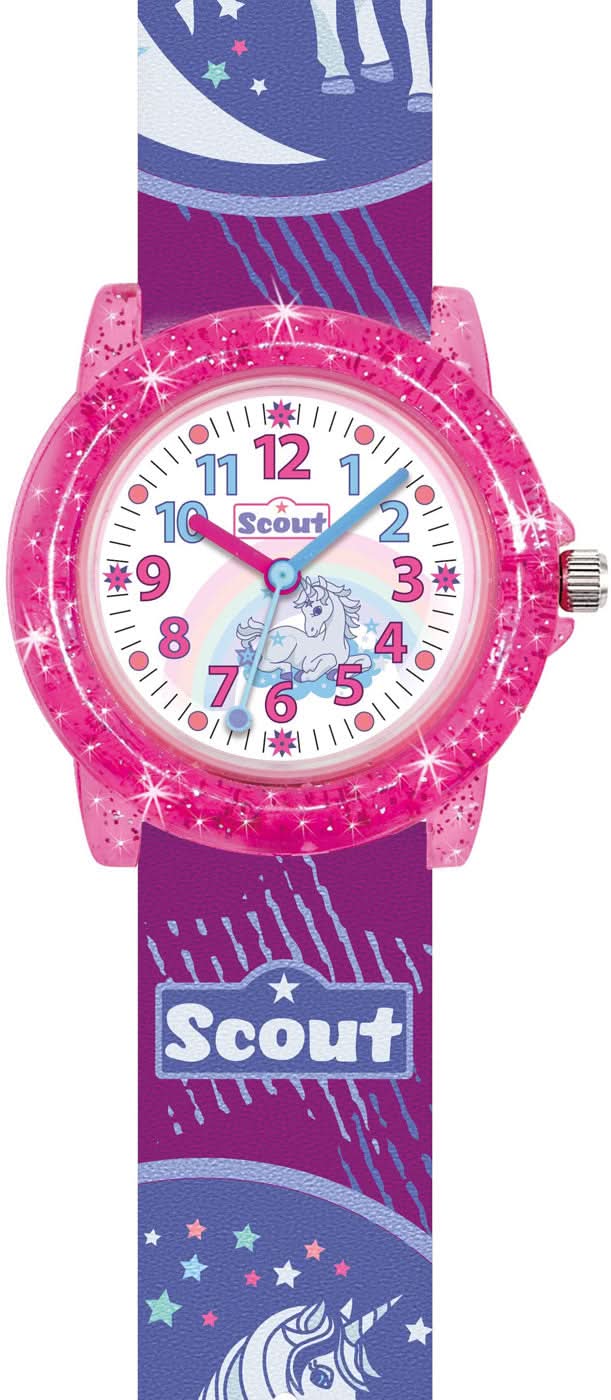 Montre Scout pour fille avec bracelet rose pailleté et cadran rond