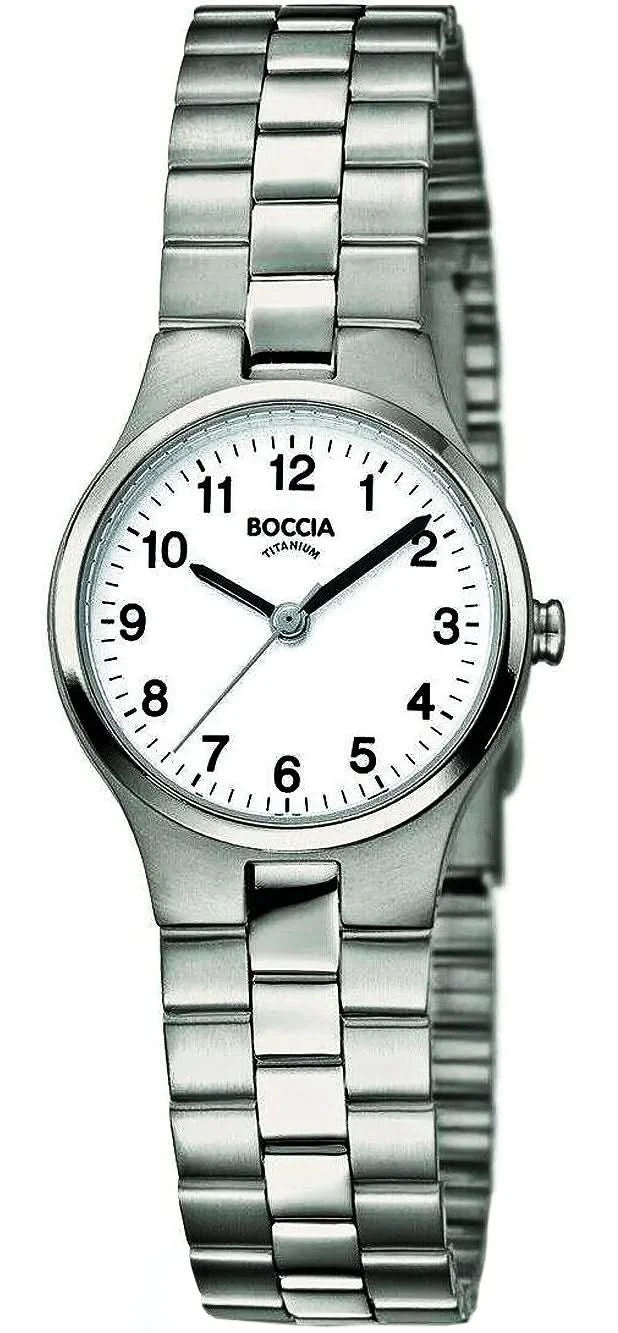 Montre pour femme avec bracelet en titane pur, cadran rond blanc et aiguilles par Boccia