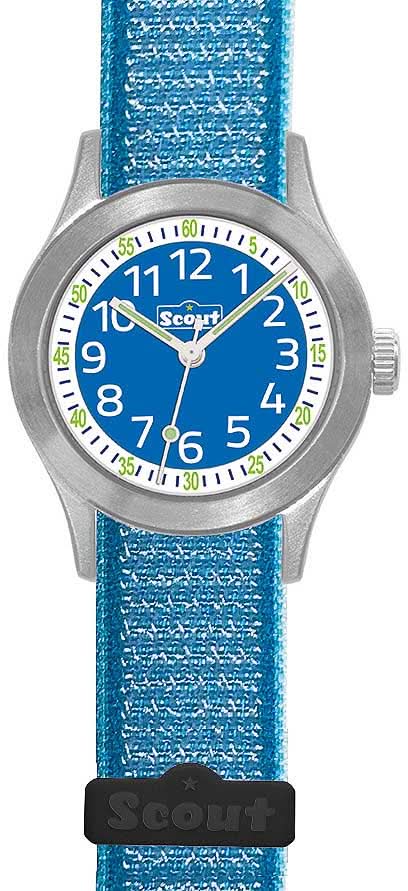 Montre d'apprentissage Scout pour garçon avec bracelet en tissu bleu, cadran rond et aiguilles