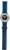 Kinderuhr mit rundem Edelstahlgehäuse, schwarzem Zifferblatt und langem blauem Textilband