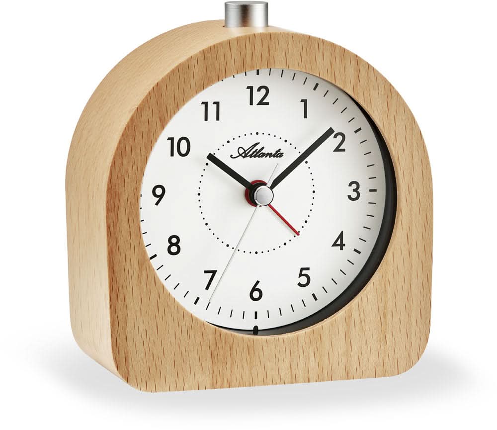 Horloge de table en bois Atlanta, cadran blanc avec chiffres noirs et aiguilles en métal
