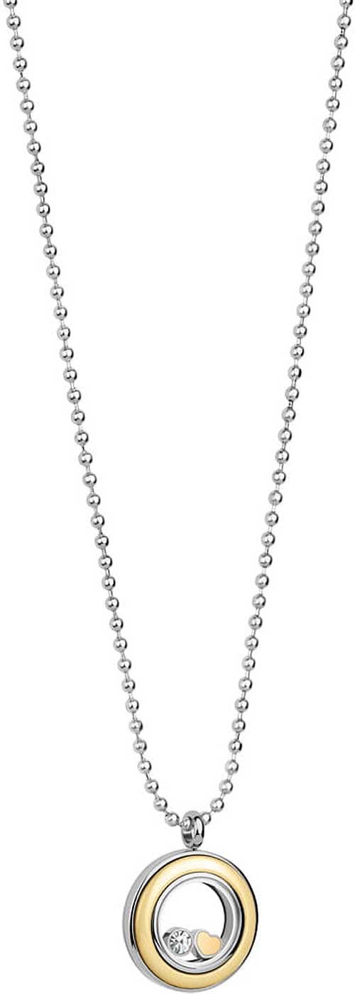 Collier en acier inoxydable avec pendentif rond, deux anneaux dorés et argentés