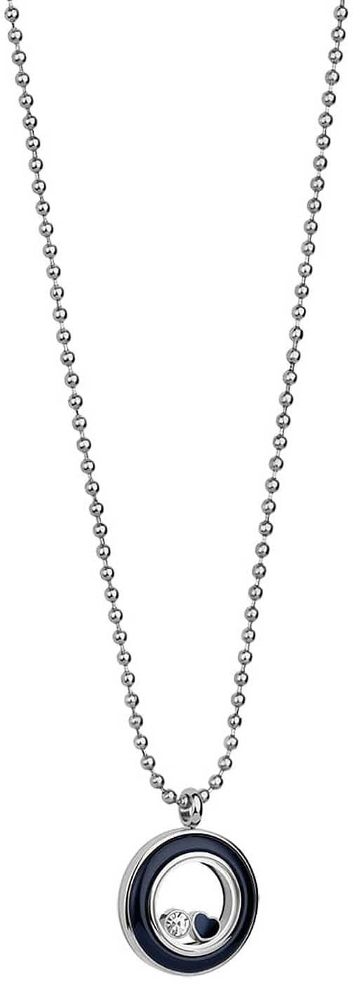 Collier en acier inoxydable avec chaîne à billes argentée et pendentif rond avec insert sombre