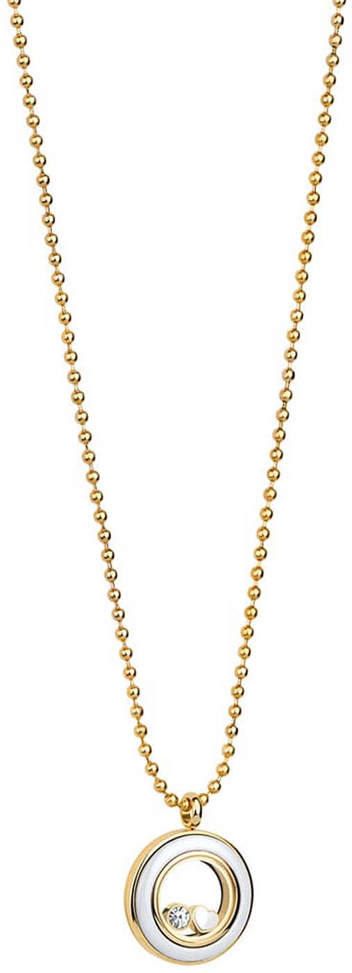 Halskette aus Edelstahl mit goldfarbener Kugelkette und rundem Anhänger mit Kreisring