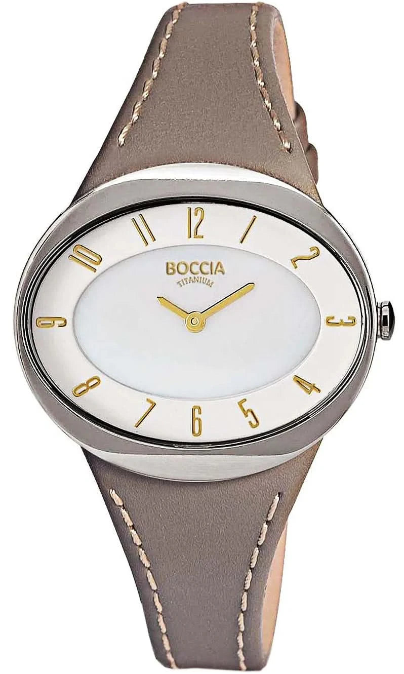 Montre pour femme avec bracelet en cuir marron et cadran rond blanc de Boccia