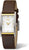 Montre pour femme avec bracelet en cuir marron et cadran rectangulaire, aiguilles dorées