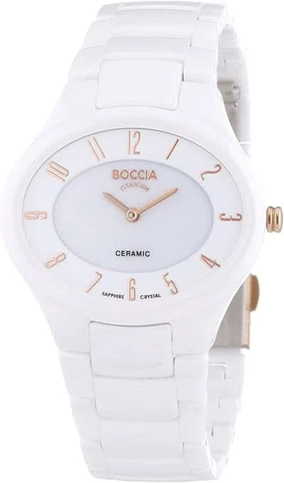 Bracelet de montre pour femme en céramique blanche avec cadran blanc et aiguilles dorées