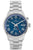 Silberne Herrenuhr mit blauem Zifferblatt, silbernem Metallband und Datumsanzeige