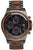 Herrenuhr mit schwarzem Zifferblatt, Holzlünette und braunen Elementen am Armband
